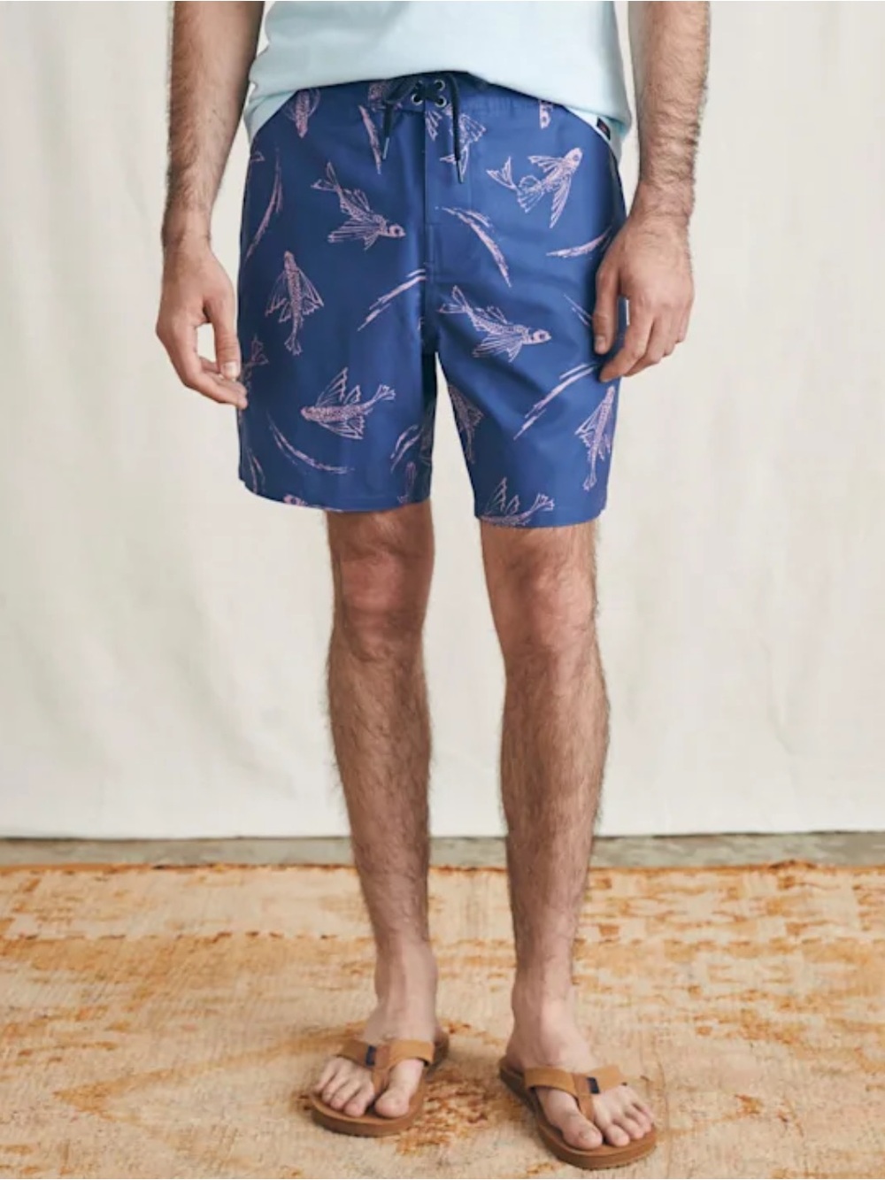 NWT Faherty Mens Navy Pink Waterways Print Sunwashed Boardshorts Sz. 33